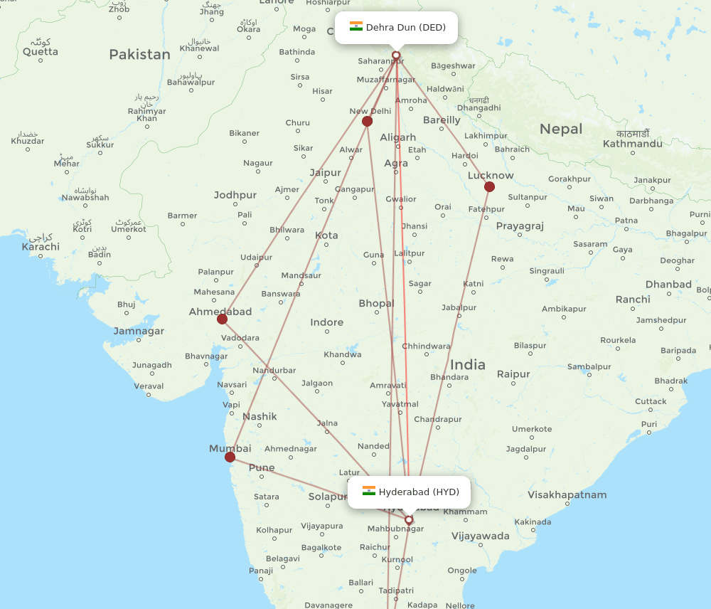DED to HYD flights and routes map