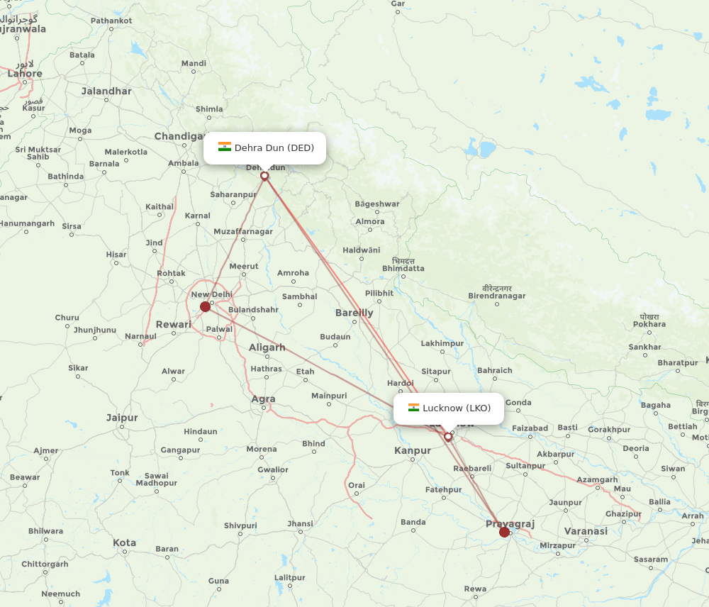 DED to LKO flights and routes map