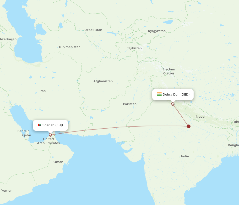 SHJ to DED flights and routes map