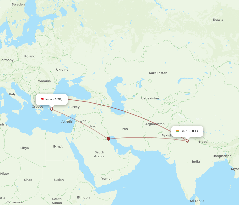 DEL-ADB flight routes