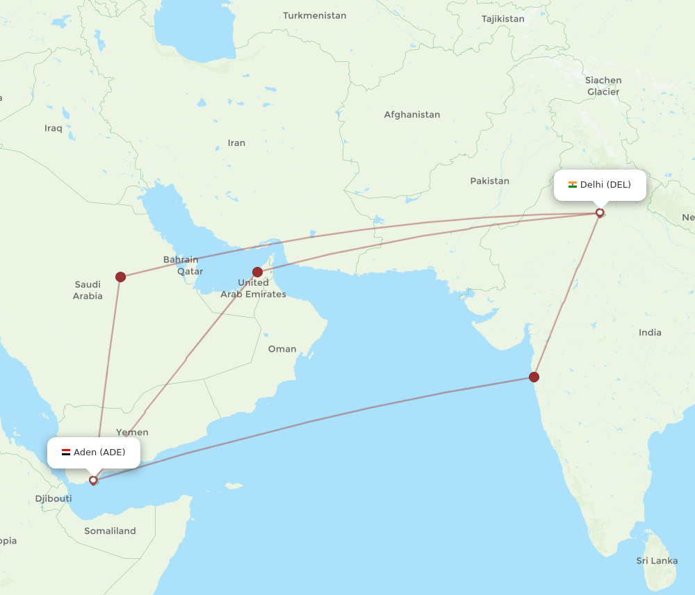DEL-ADE flight routes