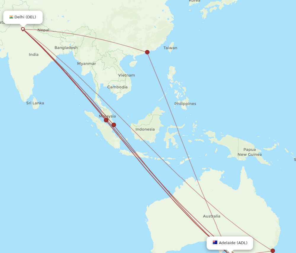DEL-ADL flight routes
