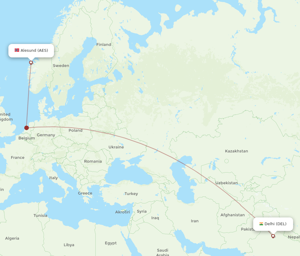 DEL-AES flight routes