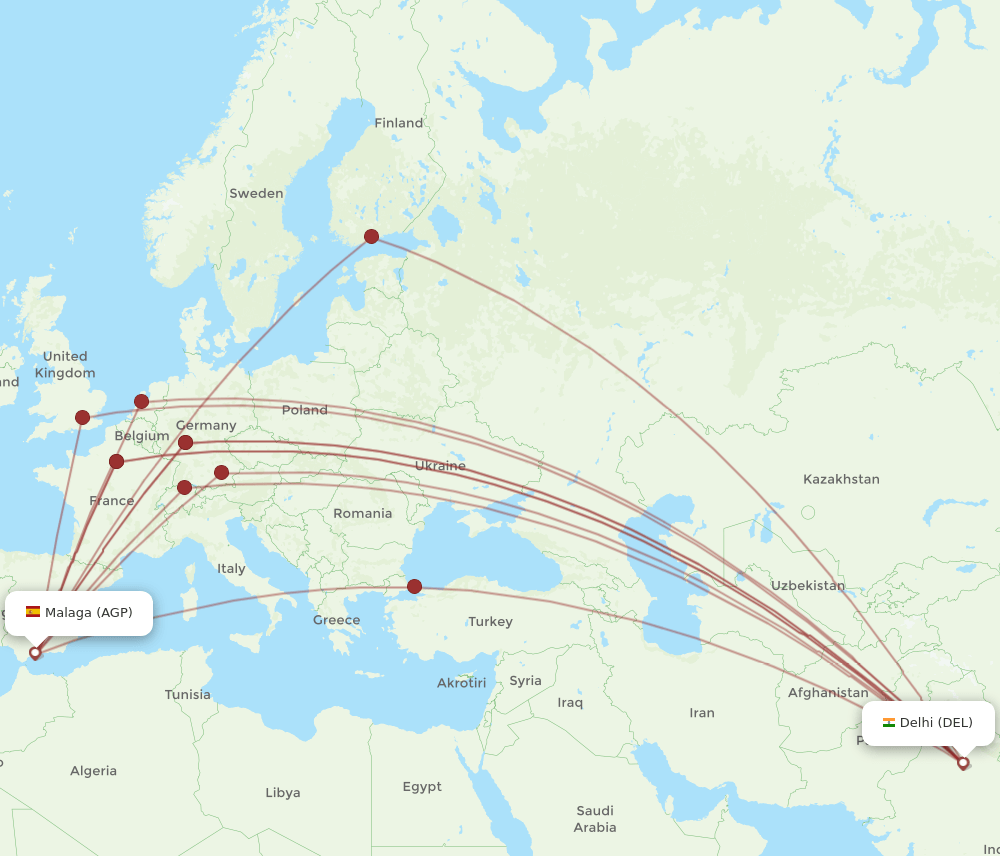 DEL-AGP flight routes