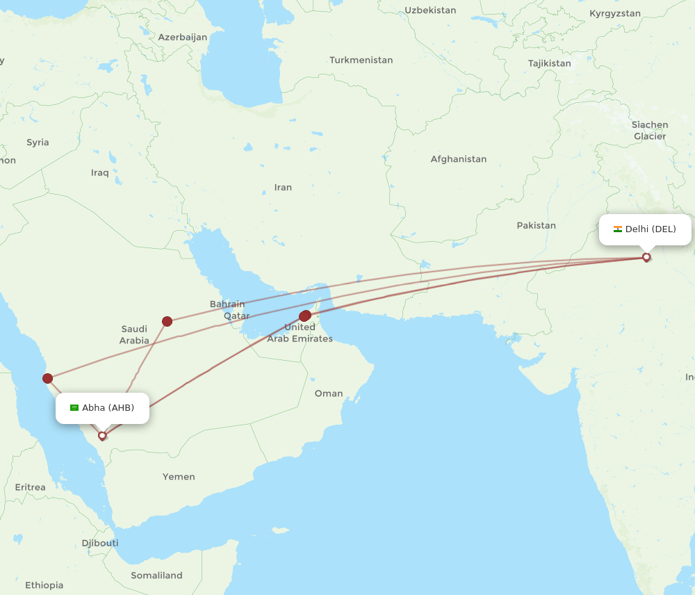 DEL-AHB flight routes