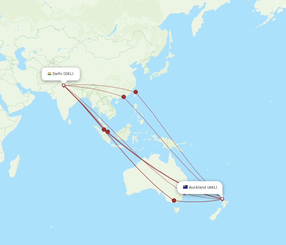 DEL-AKL flight routes