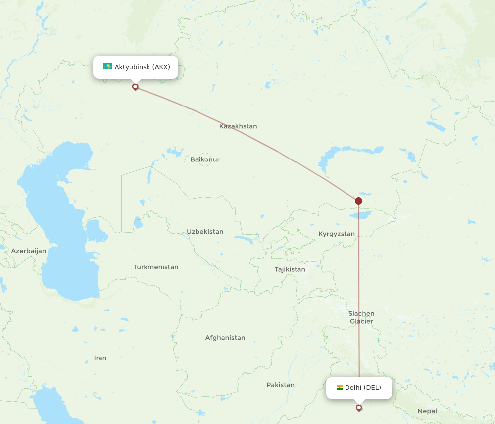 DEL to AKX flights and routes map