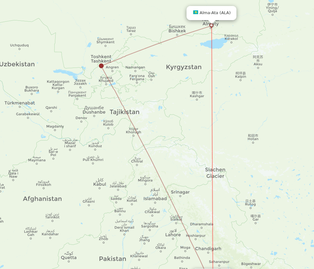 DEL-ALA flight routes