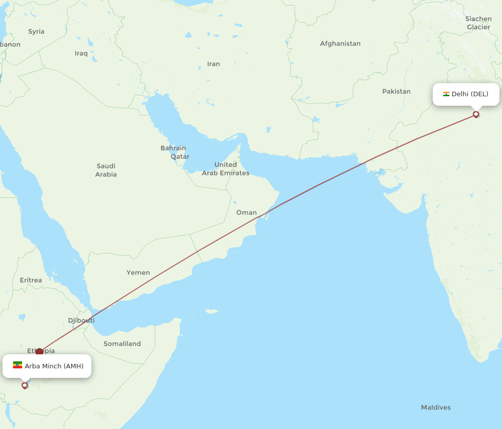 DEL-AMH flight routes