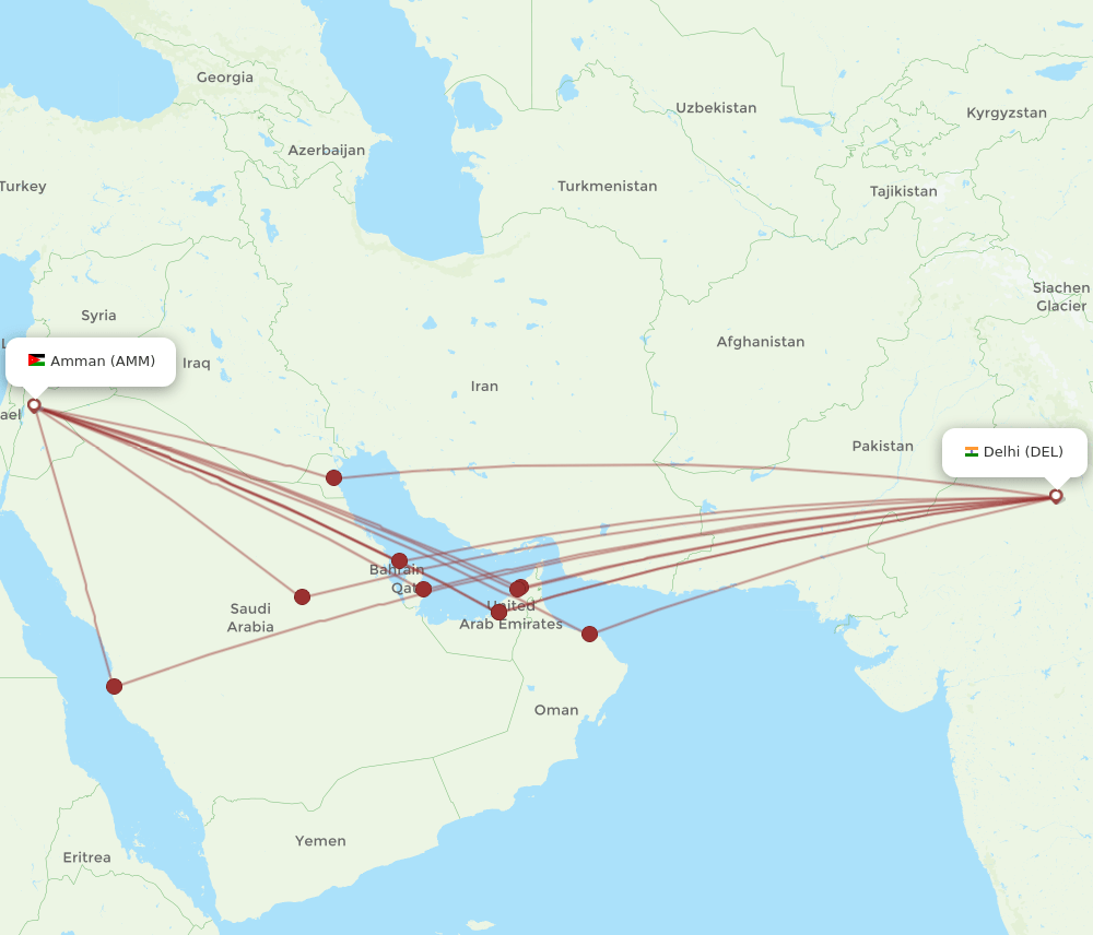 DEL-AMM flight routes