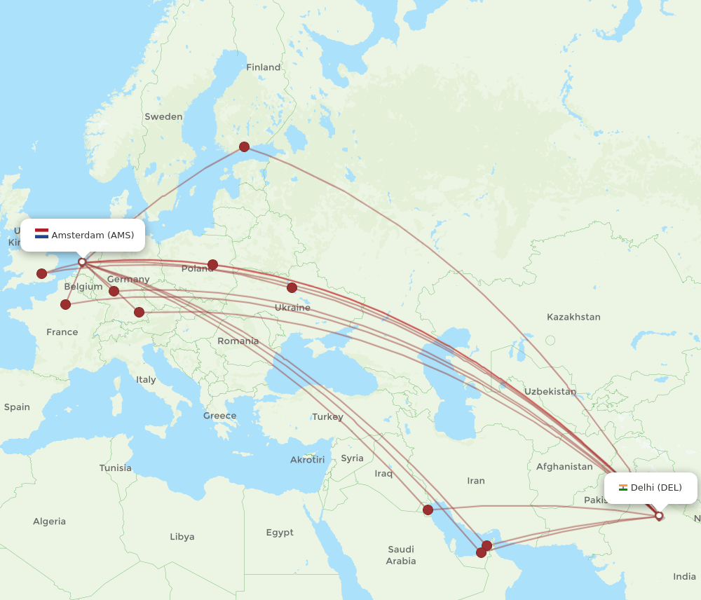 DEL-AMS flight routes