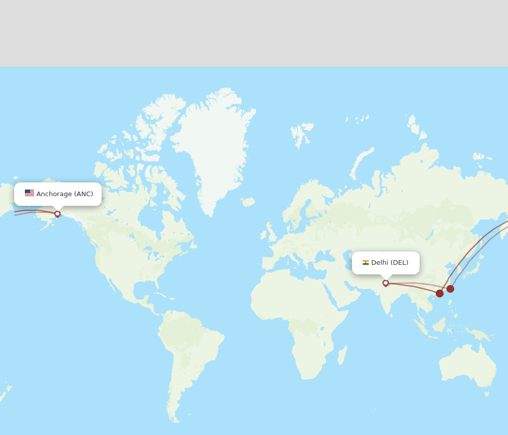 Delhi - Anchorage route map and flight paths