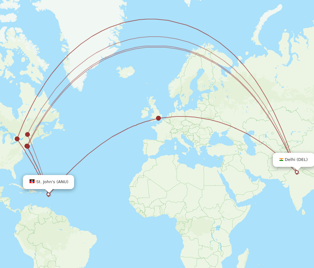 DEL-ANU flight routes