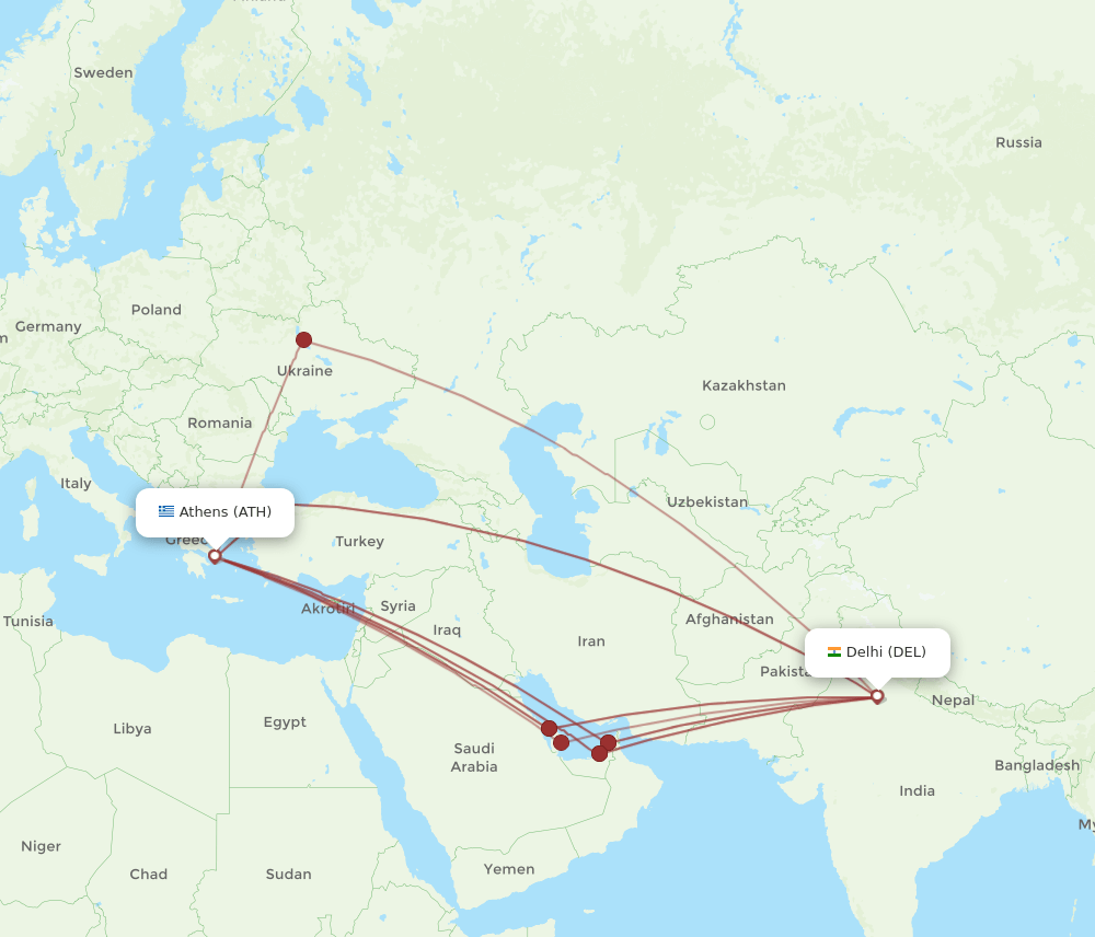 DEL-ATH flight routes