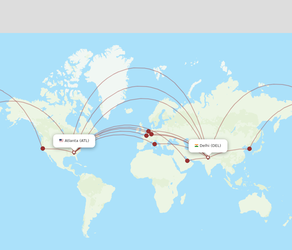 DEL to ATL flights and routes map