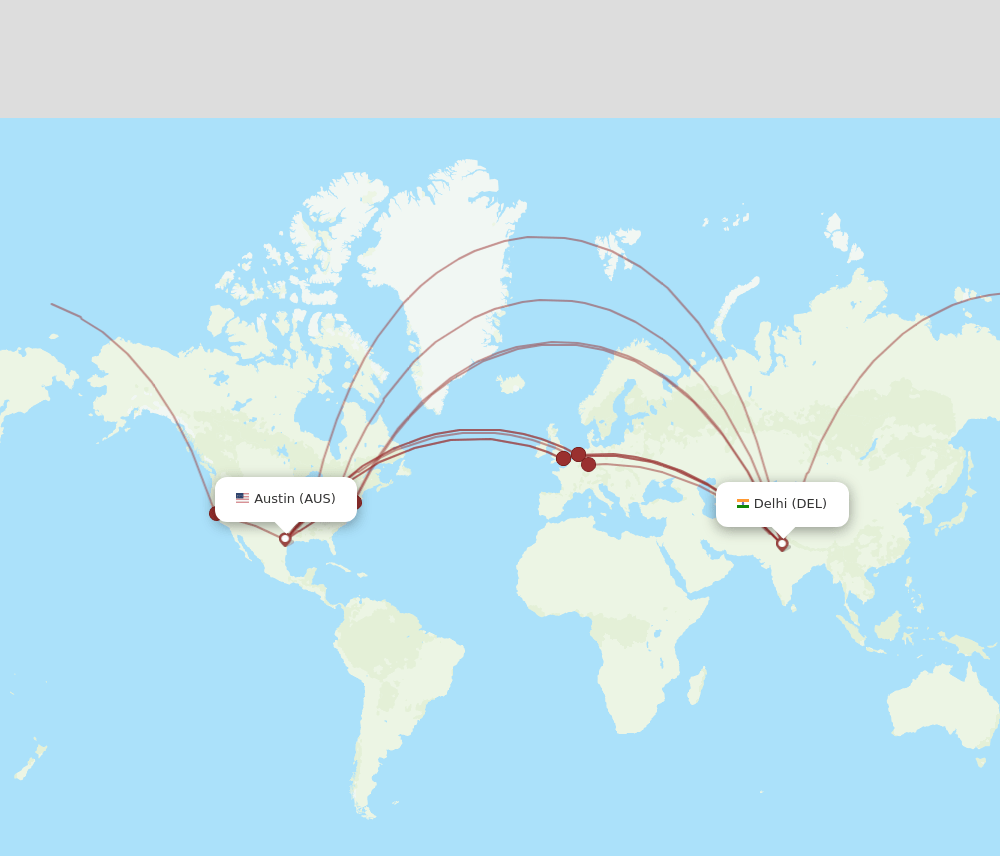 DEL-AUS flight routes