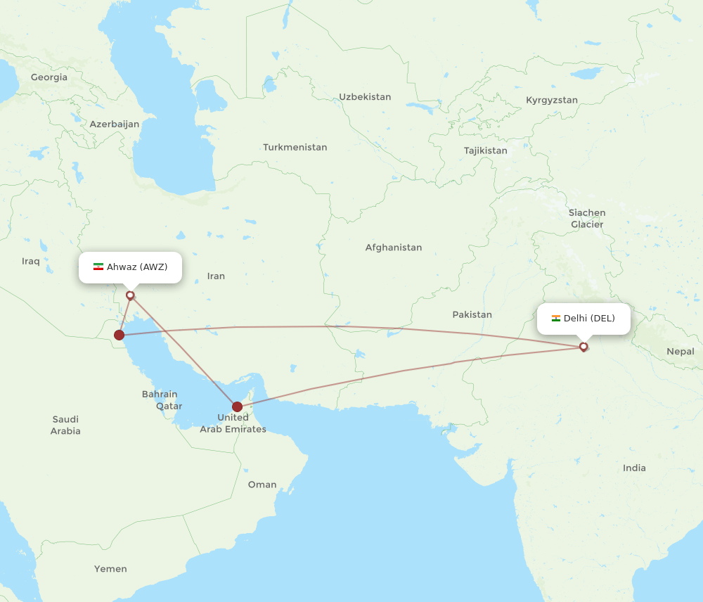 DEL-AWZ flight routes