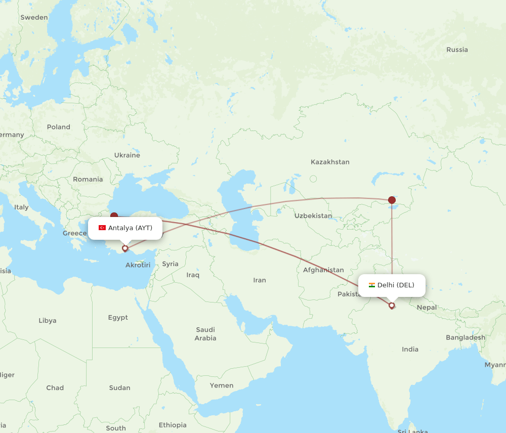 DEL-AYT flight routes