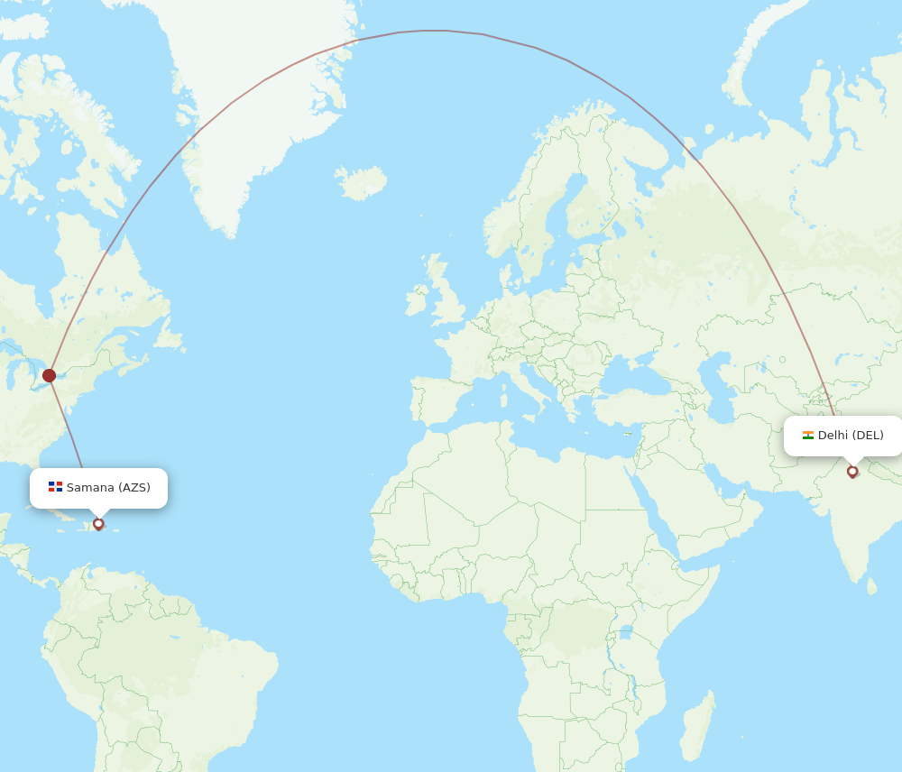 DEL-AZS flight routes