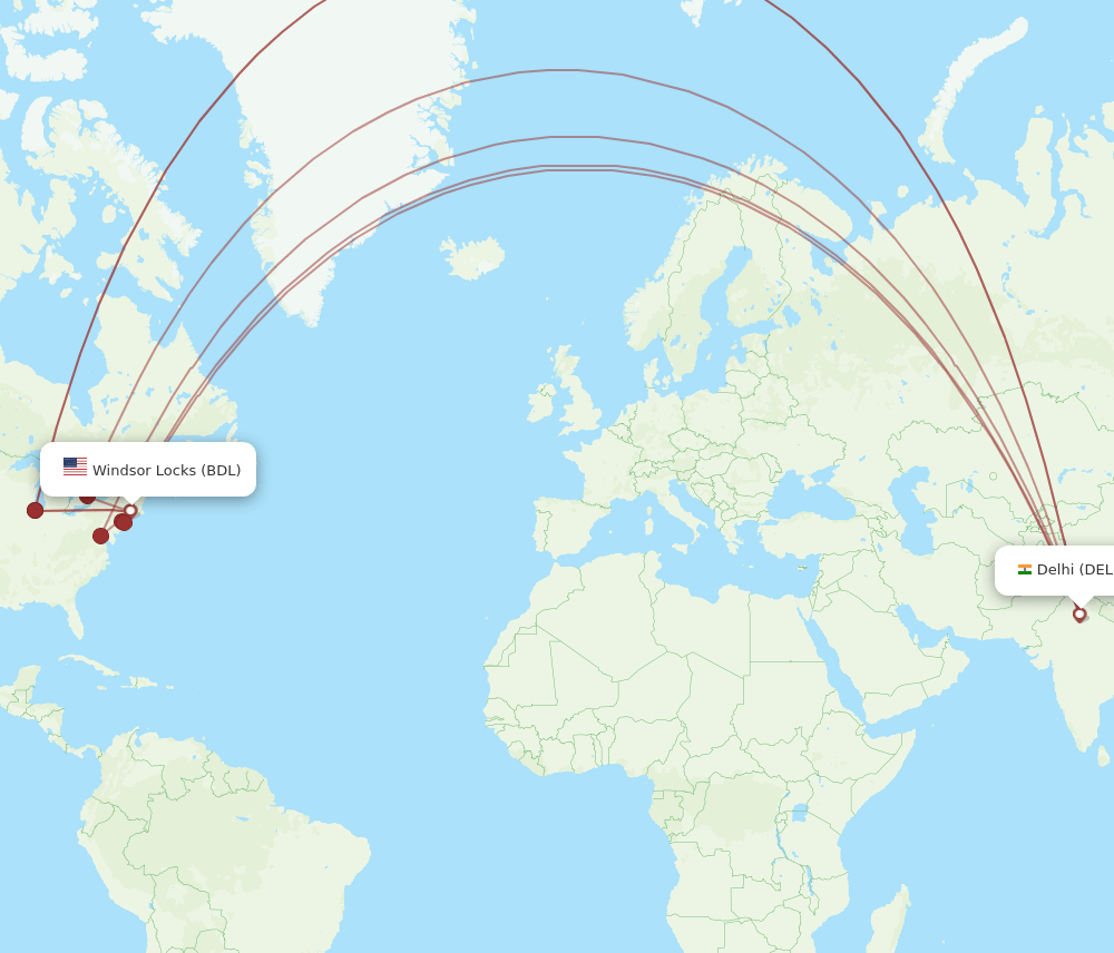 DEL-BDL flight routes