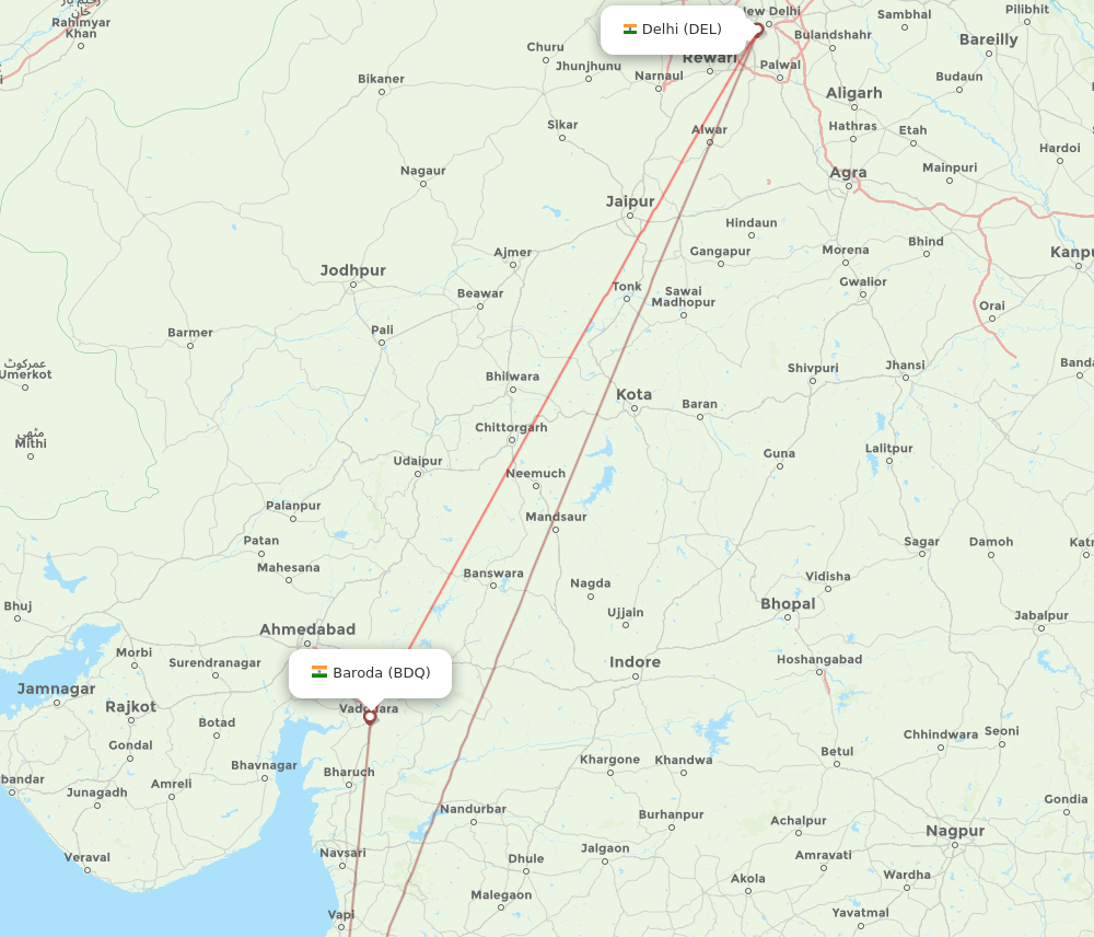 DEL-BDQ flight routes