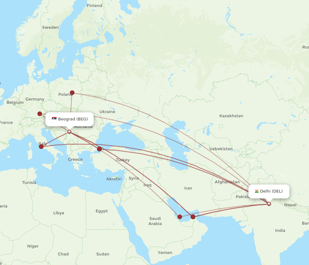 DEL-BEG flight routes