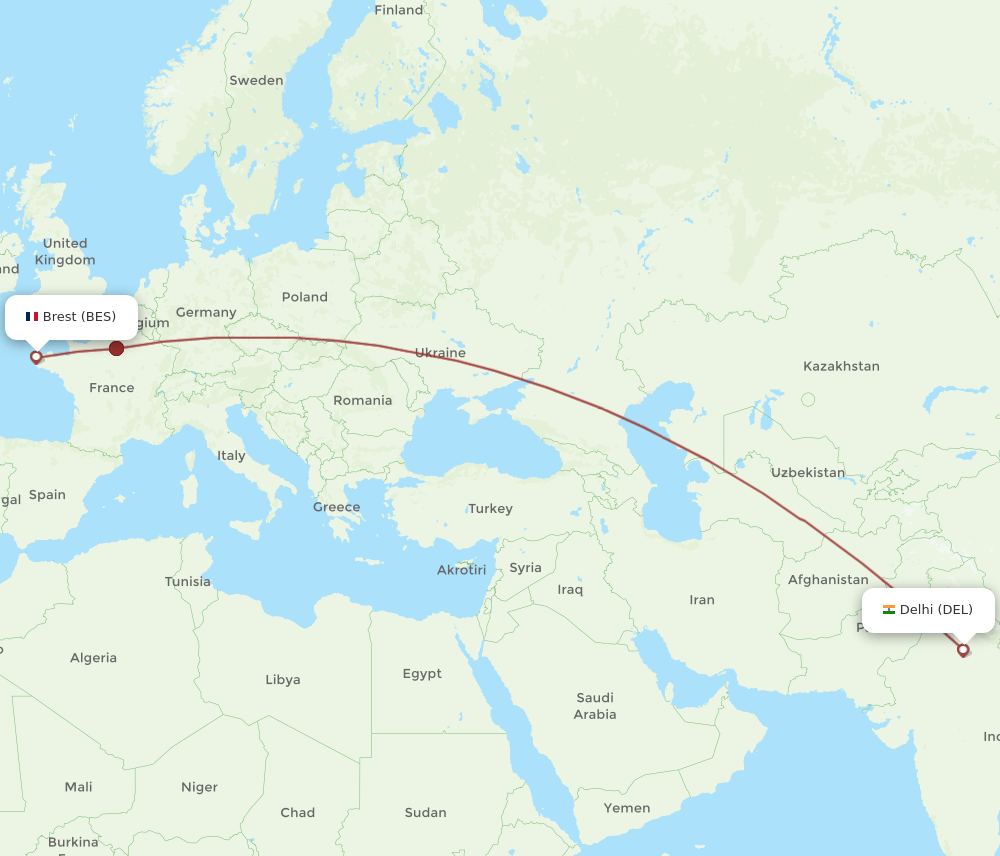 DEL-BES flight routes