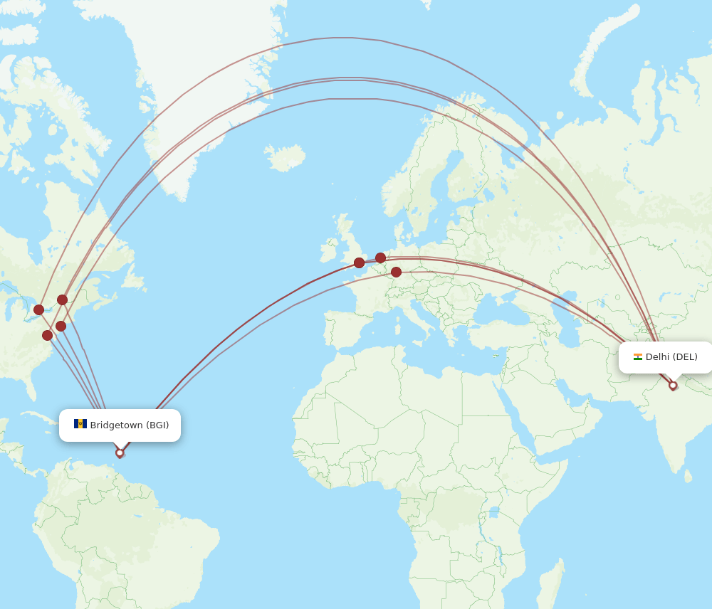 DEL-BGI flight routes