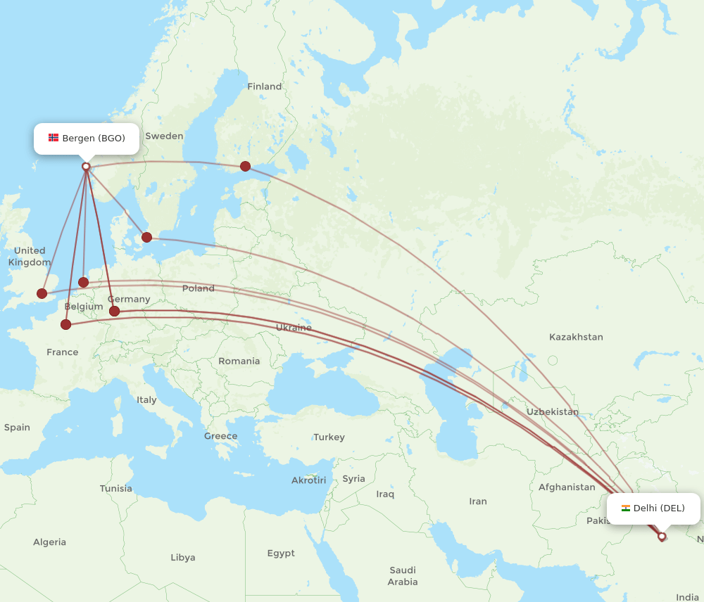 DEL-BGO flight routes