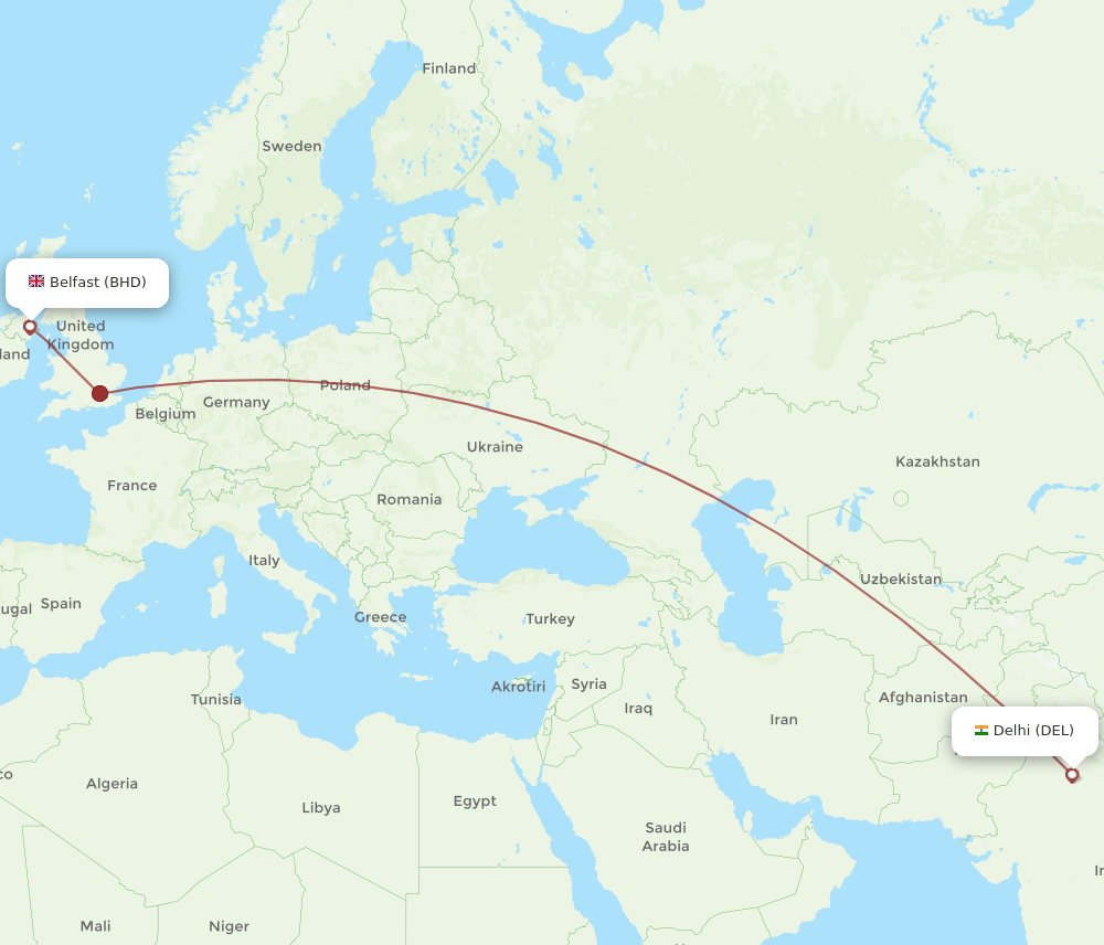 DEL-BHD flight routes