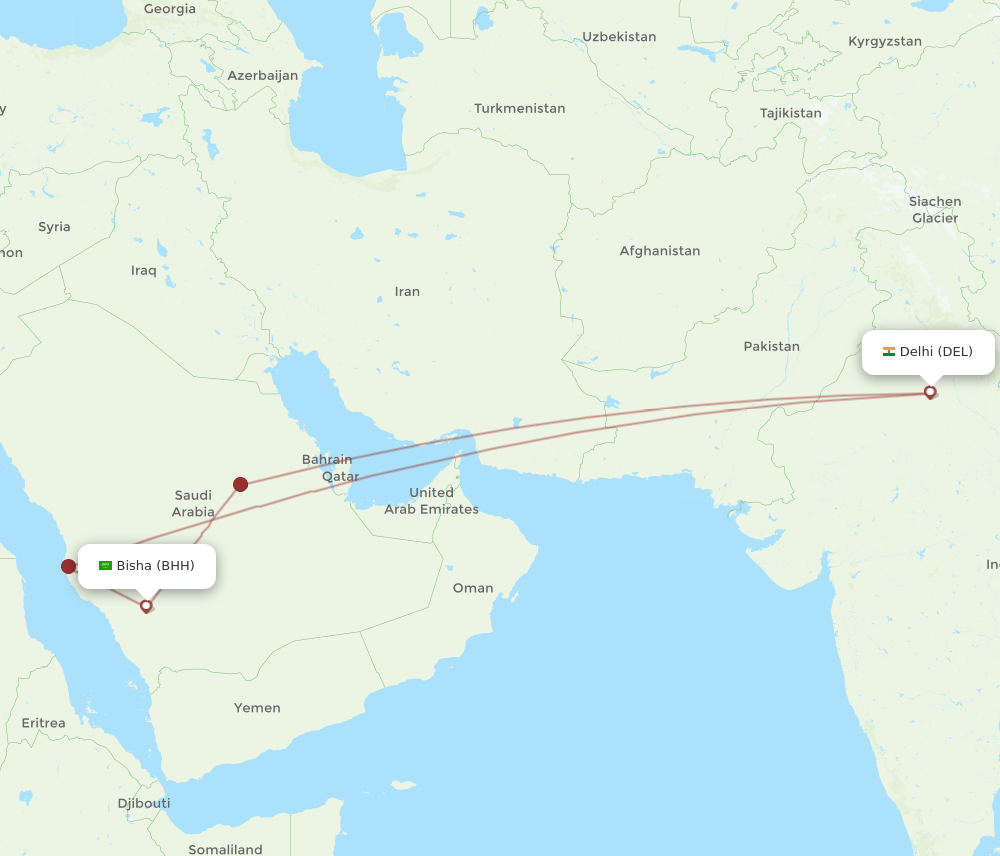 DEL to BHH flights and routes map