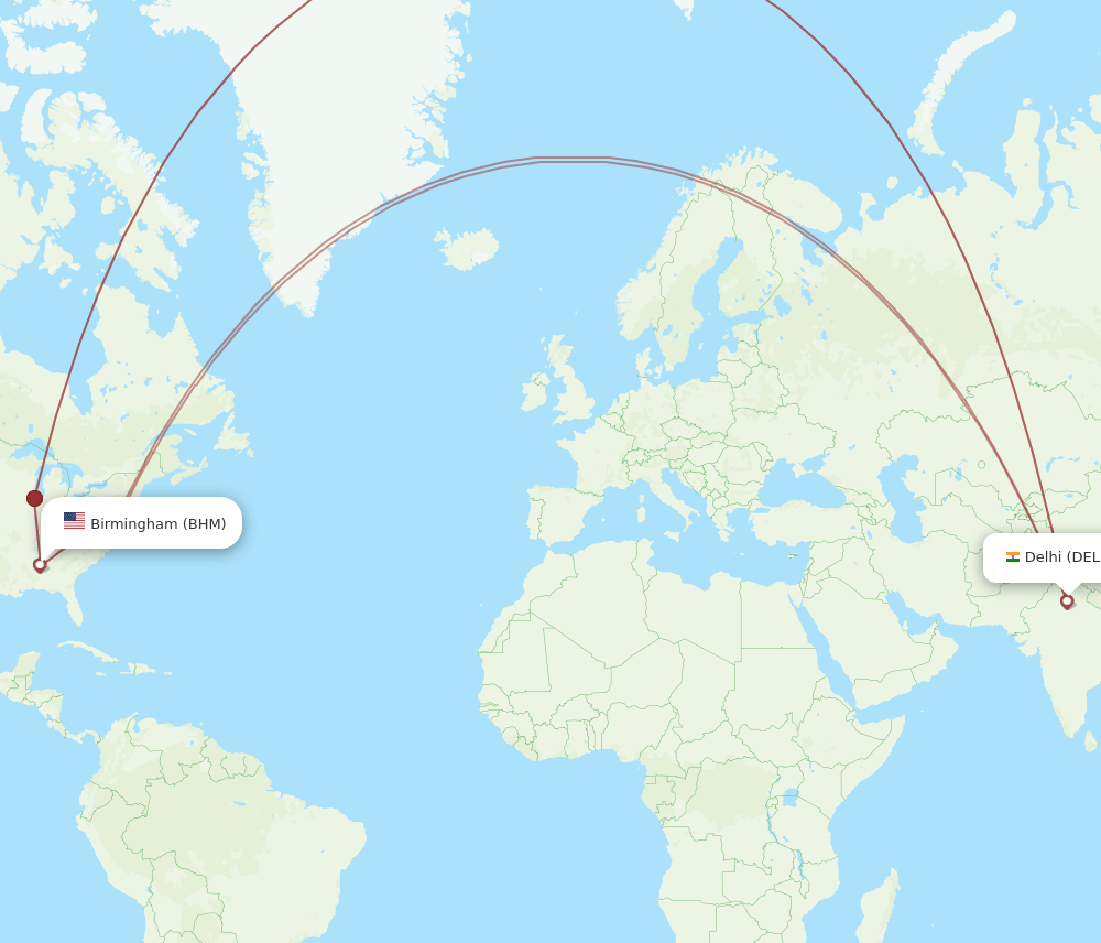 DEL-BHM flight routes