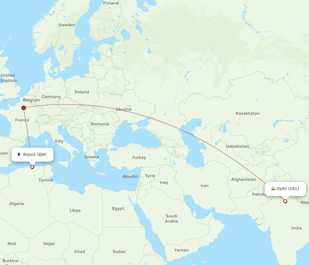 DEL-BJA flight routes