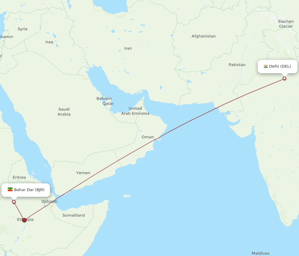 DEL to BJR flights and routes map