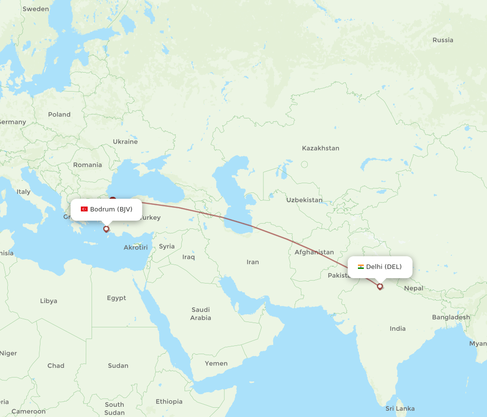 DEL-BJV flight routes