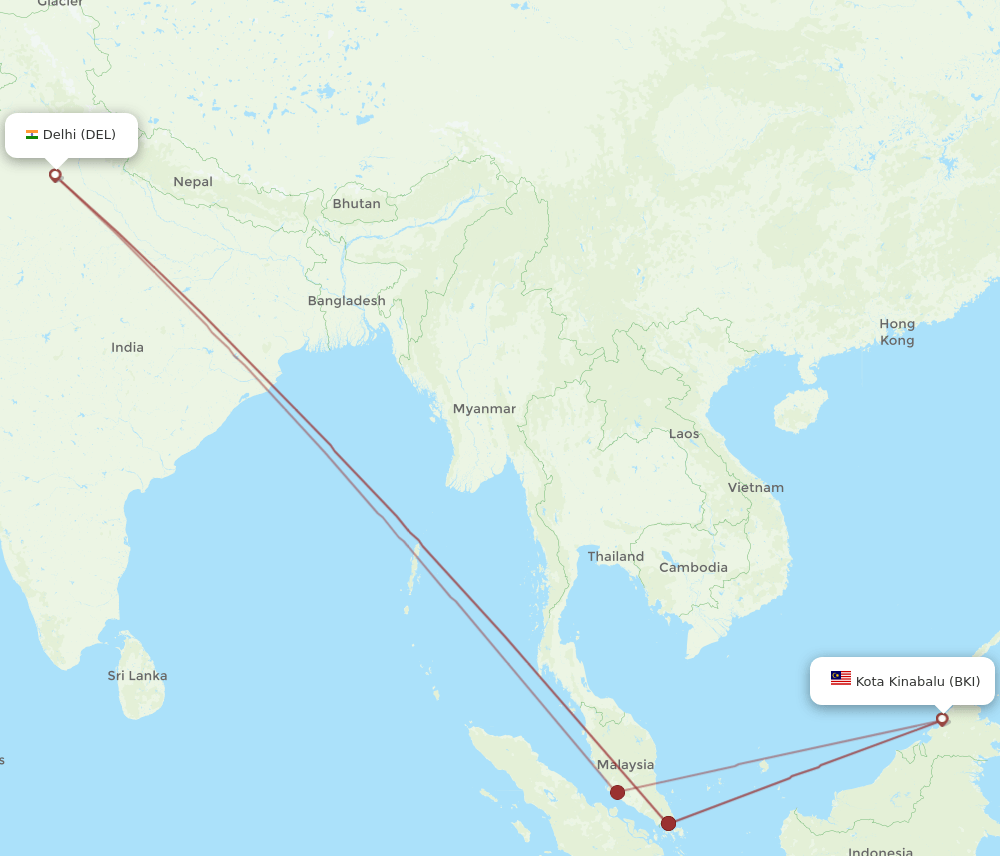 DEL-BKI flight routes