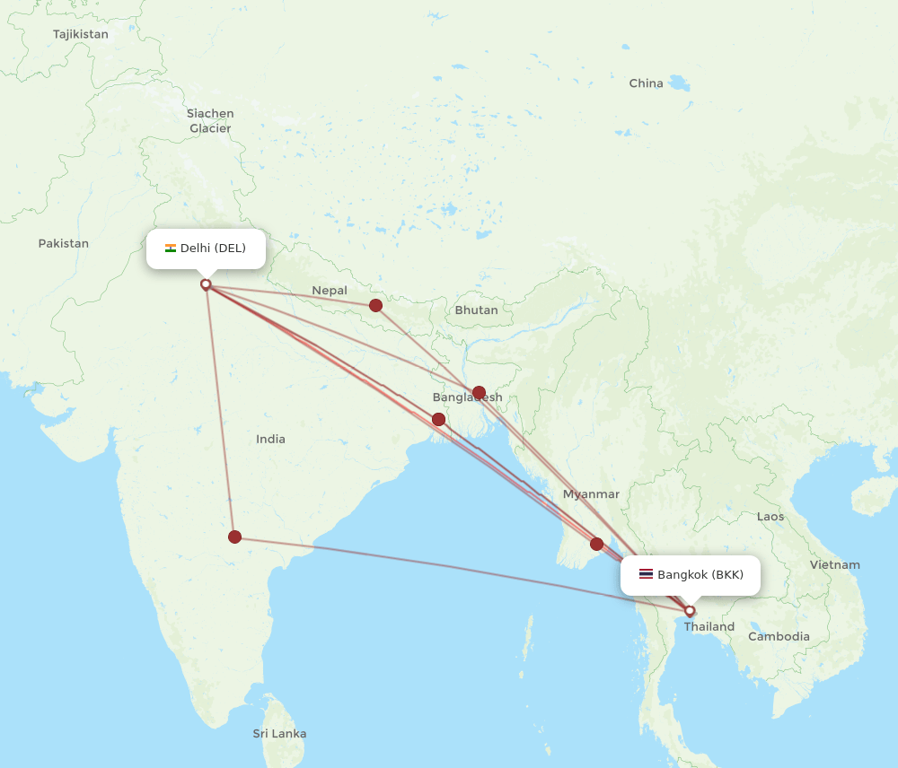 DEL-BKK flight routes