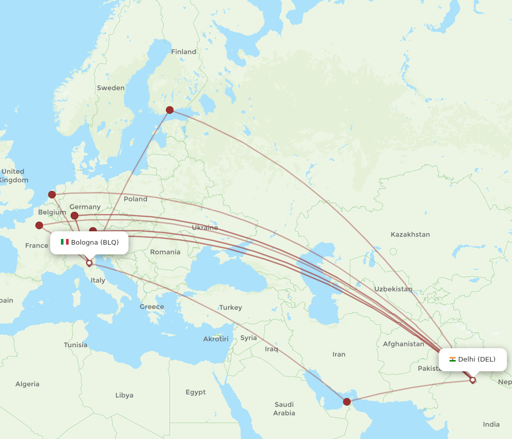 DEL to BLQ flights and routes map