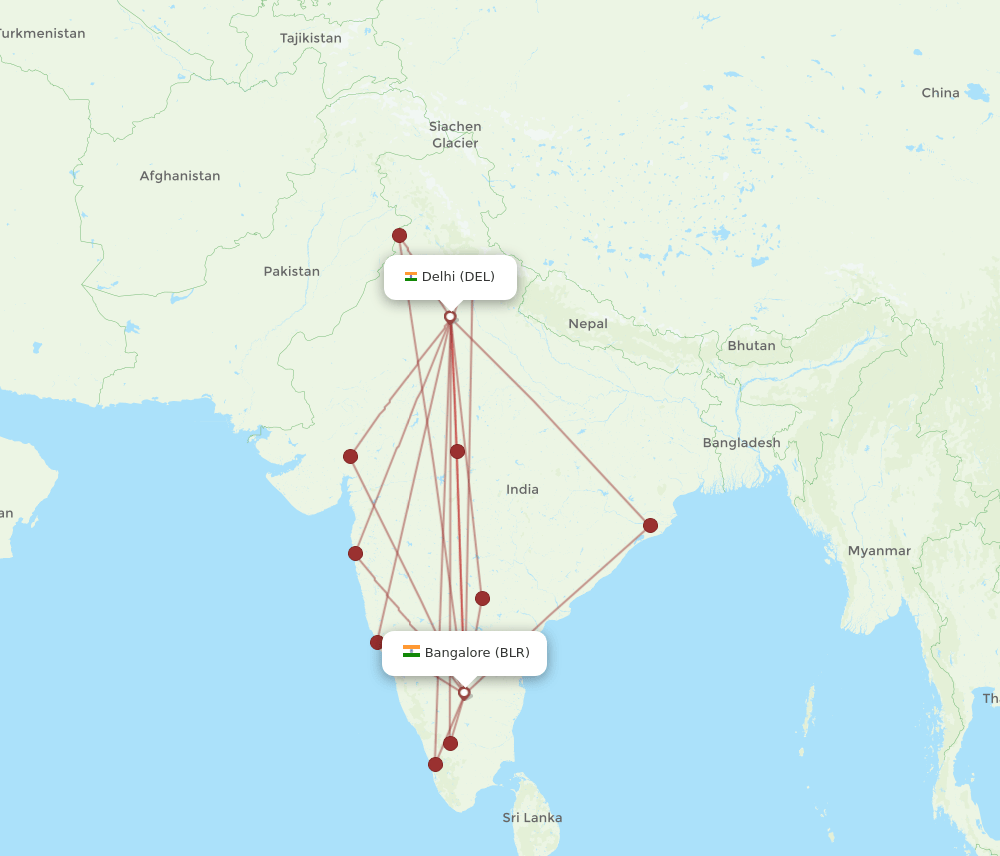 DEL-BLR flight routes