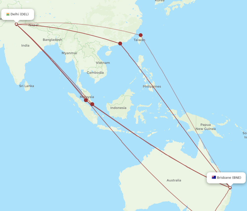 DEL-BNE flight routes