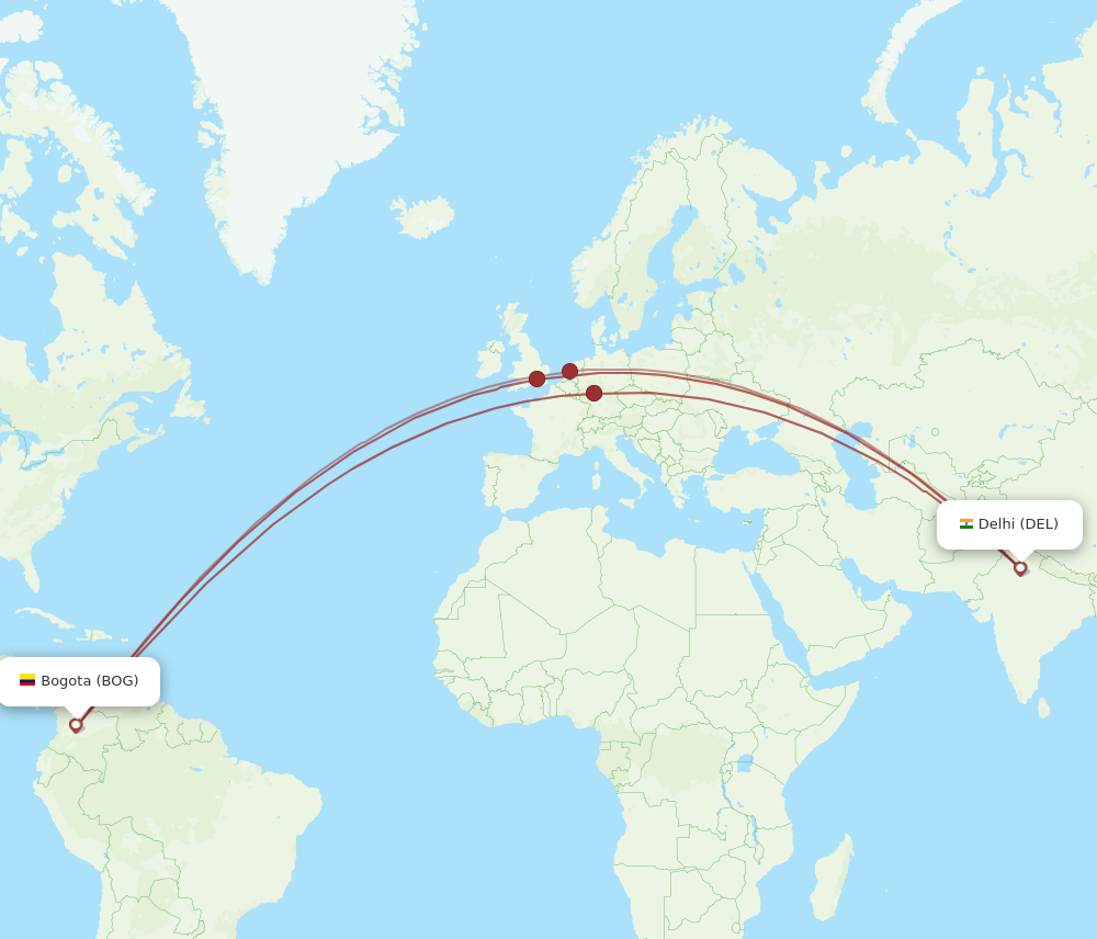 DEL-BOG flight routes