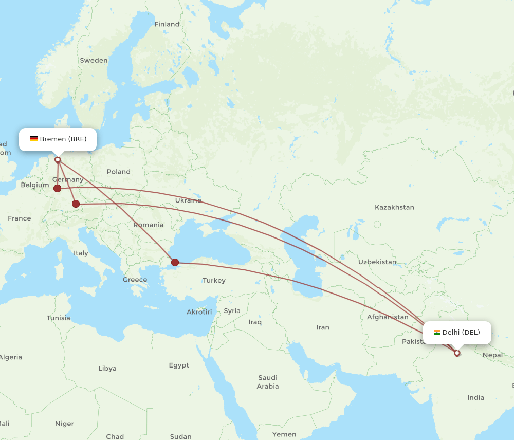 DEL-BRE flight routes