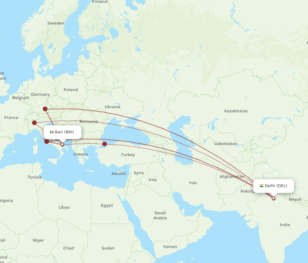 DEL-BRI flight routes