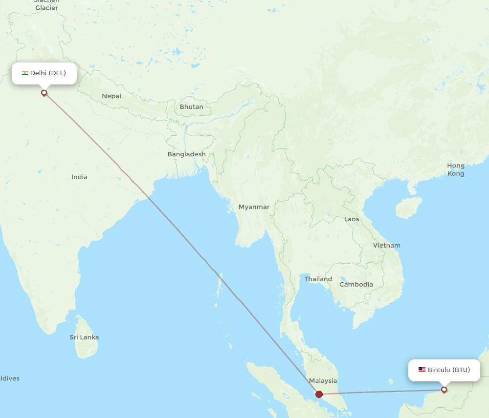 DEL to BTU flights and routes map