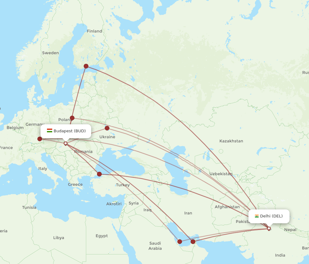 DEL-BUD flight routes
