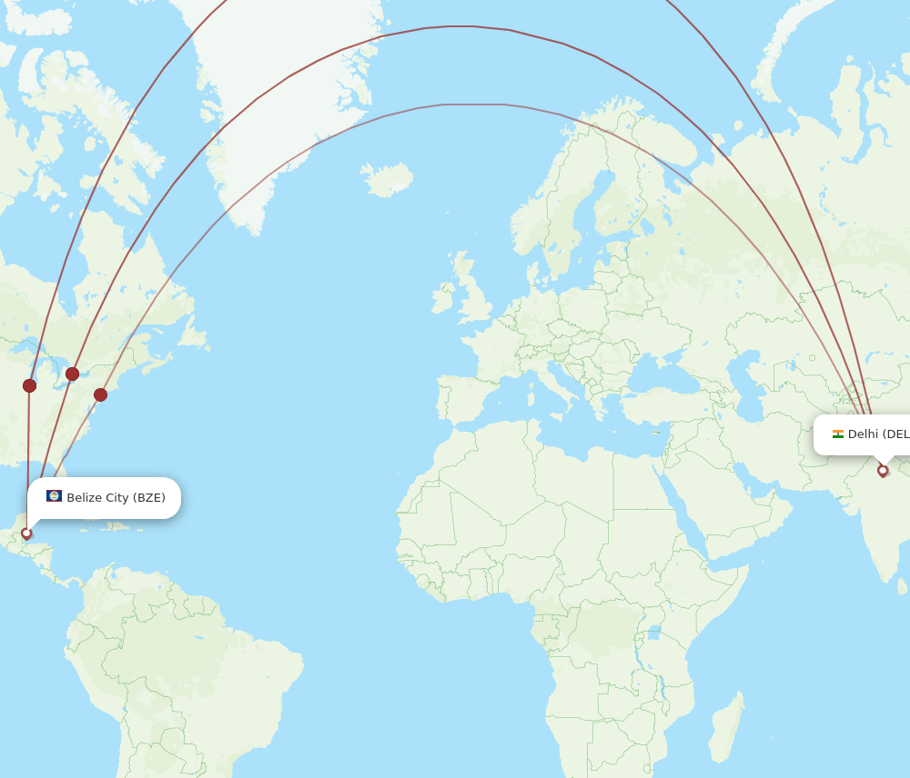 DEL-BZE flight routes