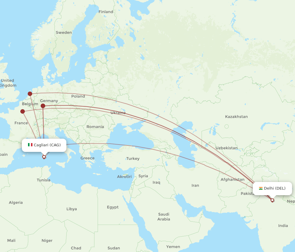 DEL to CAG flights and routes map