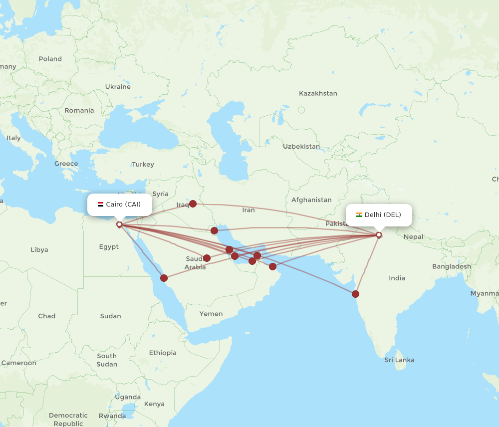 DEL to CAI flights and routes map