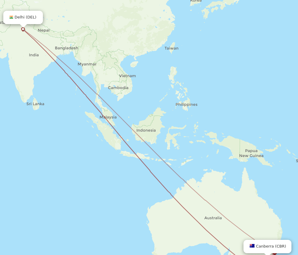 DEL-CBR flight routes