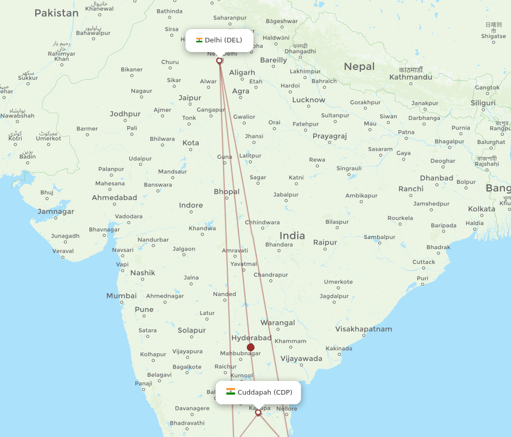 DEL-CDP flight routes